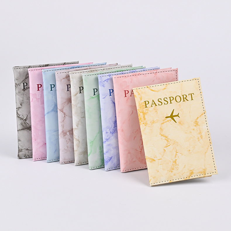 Index Card Holder - Macaron Renkli Mermer Desen Pasaport Kapakları
